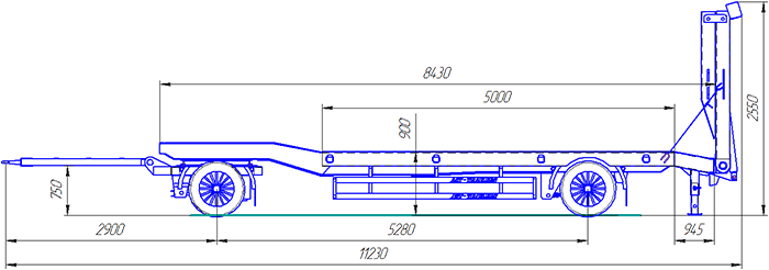 чертеж с габаритными размерами прицепа тяжеловоза 949164-2