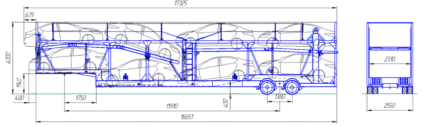 чертеж с габаритными размерами полуприцепа автовоза АСТ 949220