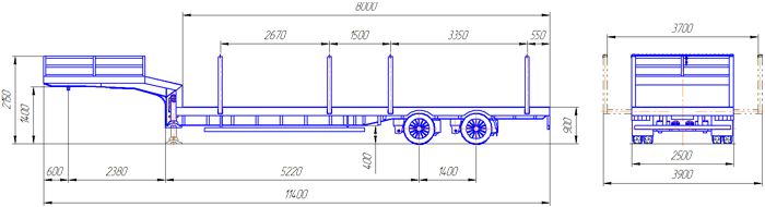 чертеж с габаритными размерами полуприцепа платформы 949164