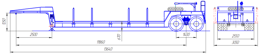чертеж с габаритными размерами полуприцепа платформы 949165-2