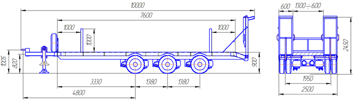 чертеж с габаритными размерами прицепа тяжеловоза 949124-3